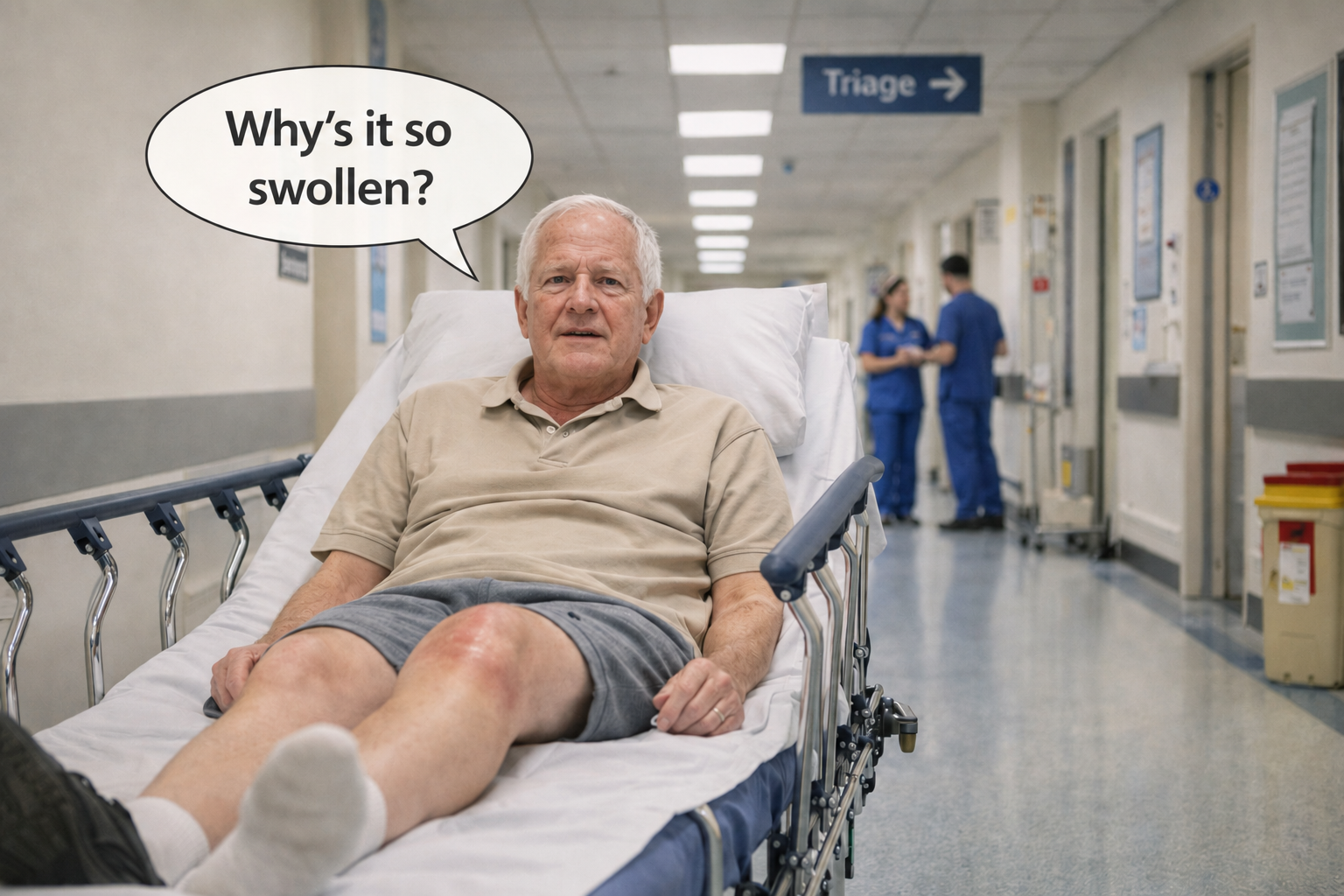Clinical scenario image — hot swollen knee